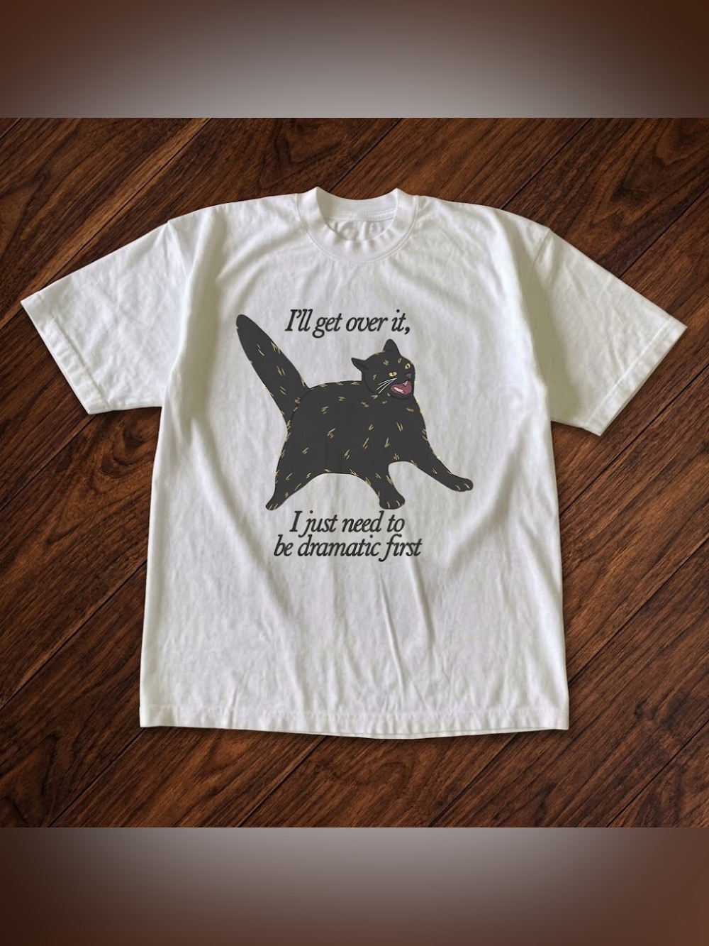 Gildan White Short Sleeve Tee with Black Cat Graphic